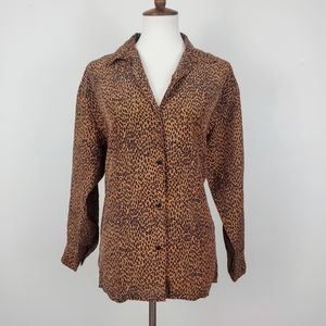 The Limited 100% Silk Leopard Button Up Top